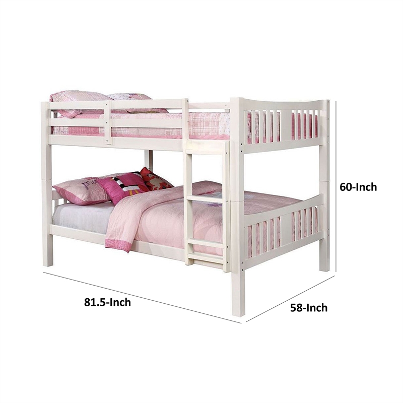 Nedy Full over Full Bunk Bed with Attached Ladder-White Solid Wood