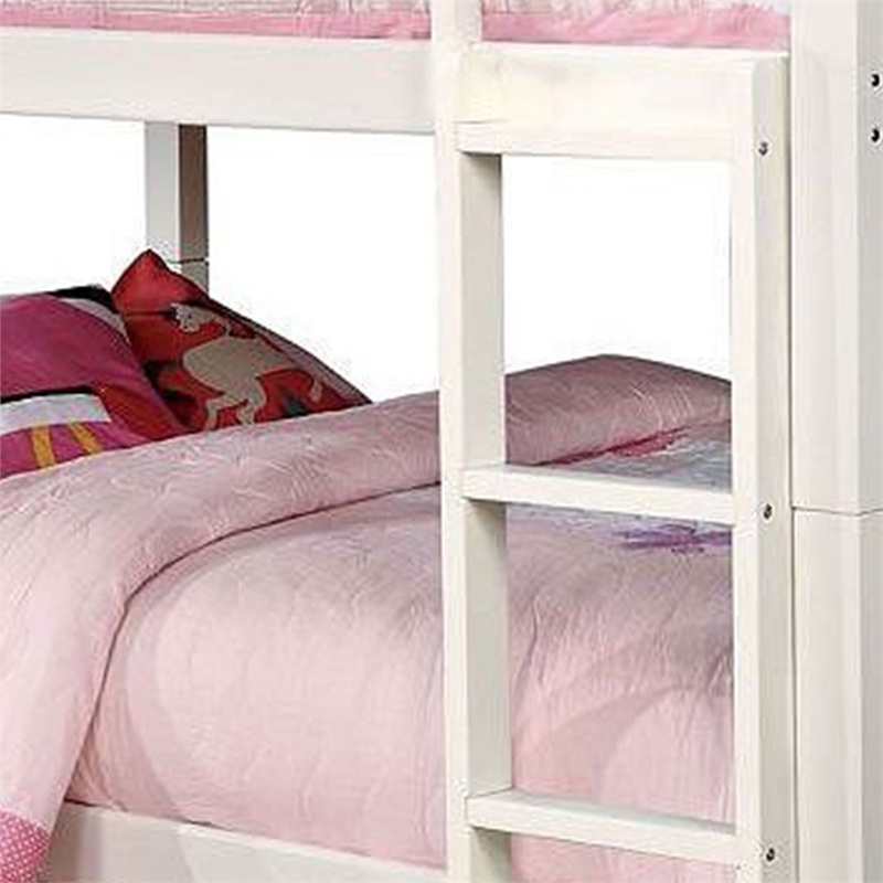 Nedy Full over Full Bunk Bed with Attached Ladder-White Solid Wood