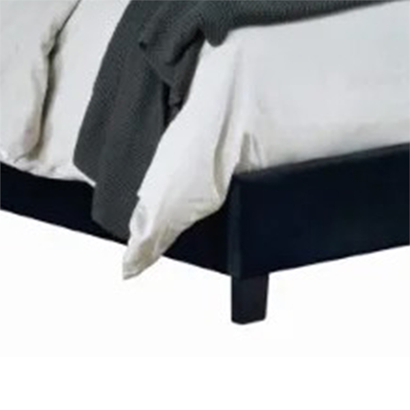 Hiu Queen Size Bed-Wingback Headboard in Black Velvet Like Upholstery