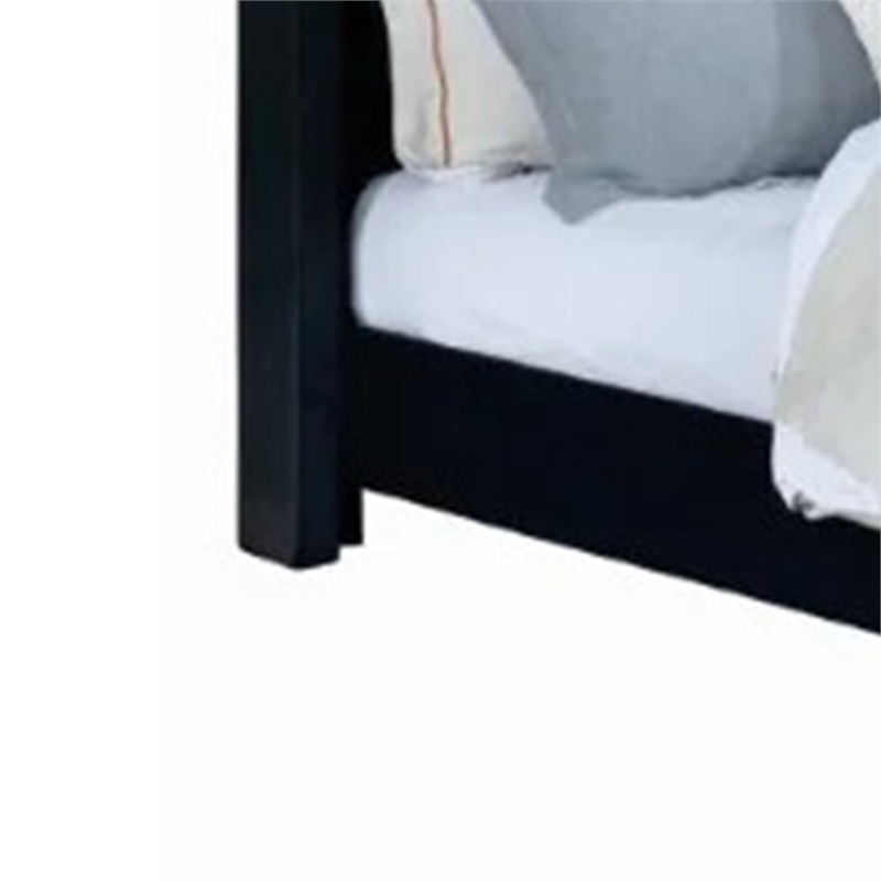 Hiu Queen Size Bed-Wingback Headboard in Black Velvet Like Upholstery