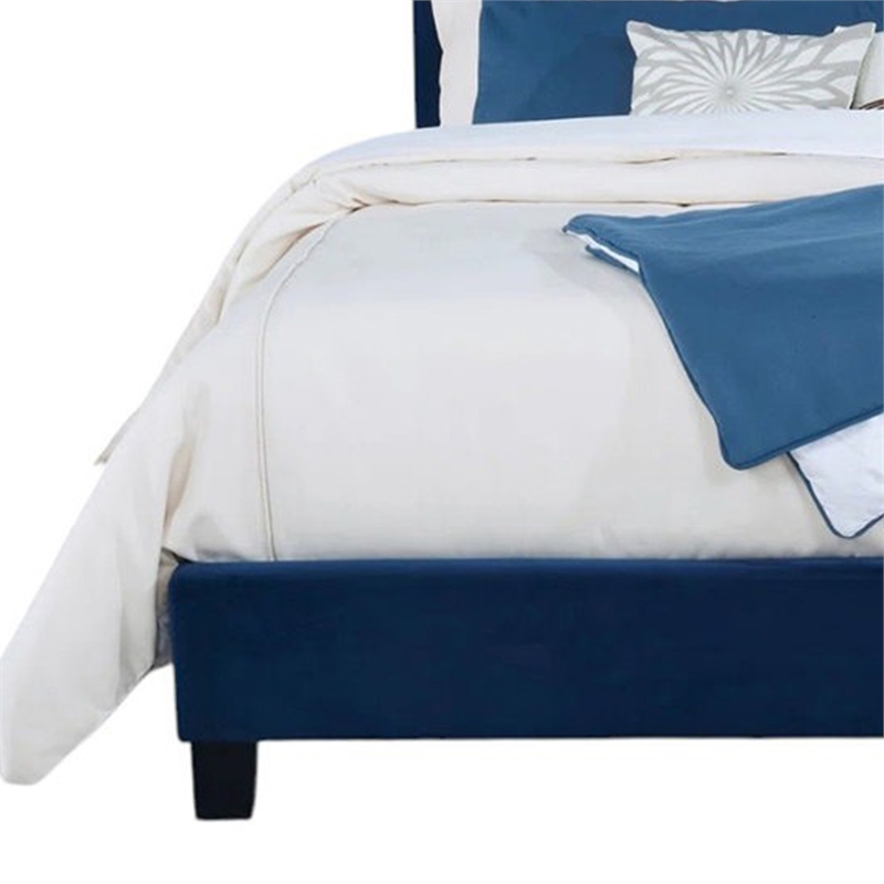 Hiu Queen Size Bed-Wingback Headboard-Navy Blue Velvet Like Upholstery