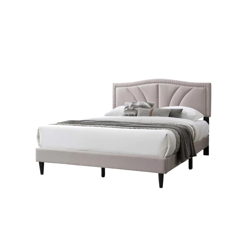 Carie Full Bed-Light Brown Burlap Upholstery-Padded Headboard