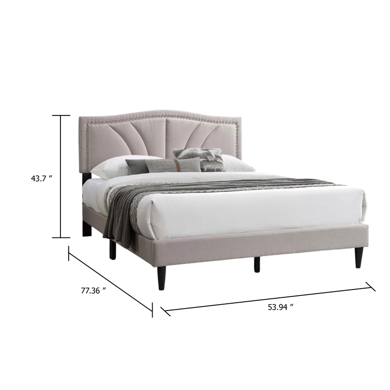 Carie Full Bed-Light Brown Burlap Upholstery-Padded Headboard