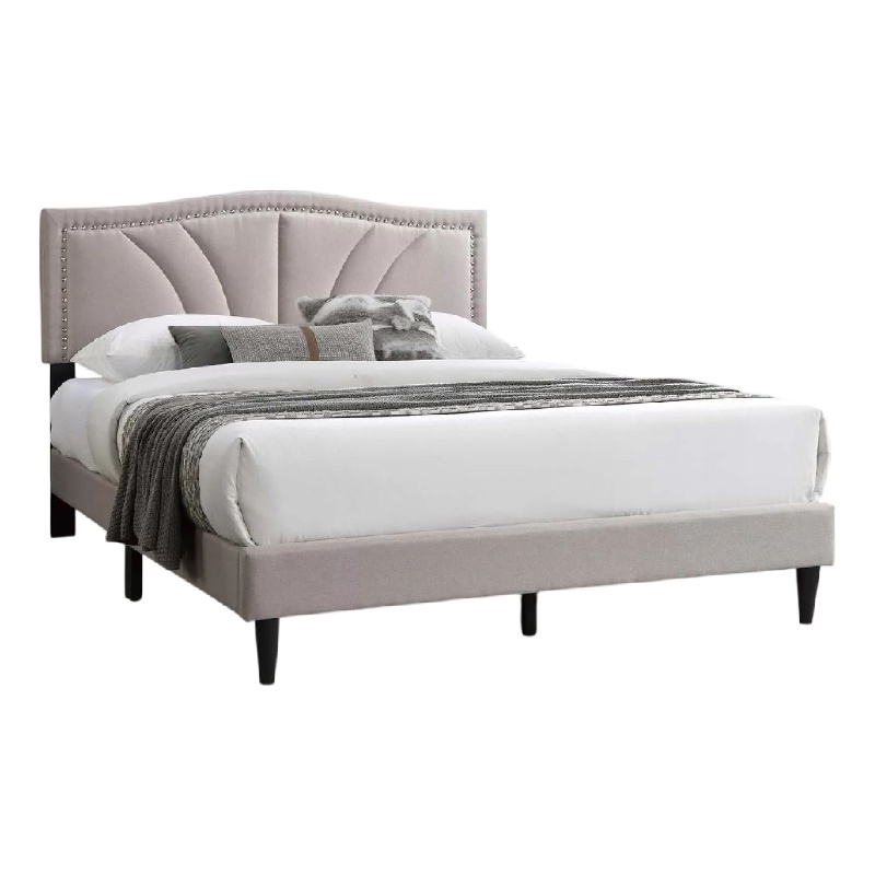 Carie Full Bed-Light Brown Burlap Upholstery-Padded Headboard
