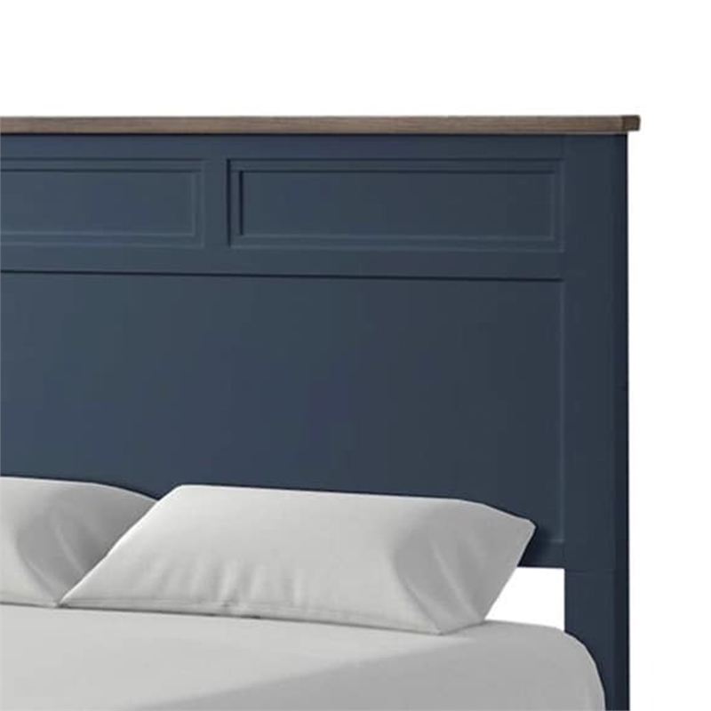 Tela Twin Size Bed w Recessed Panel Headboard-Dark Brown Trim-Blue