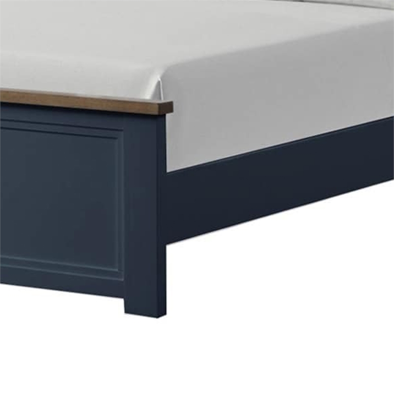 Tela Twin Size Bed w Recessed Panel Headboard-Dark Brown Trim-Blue