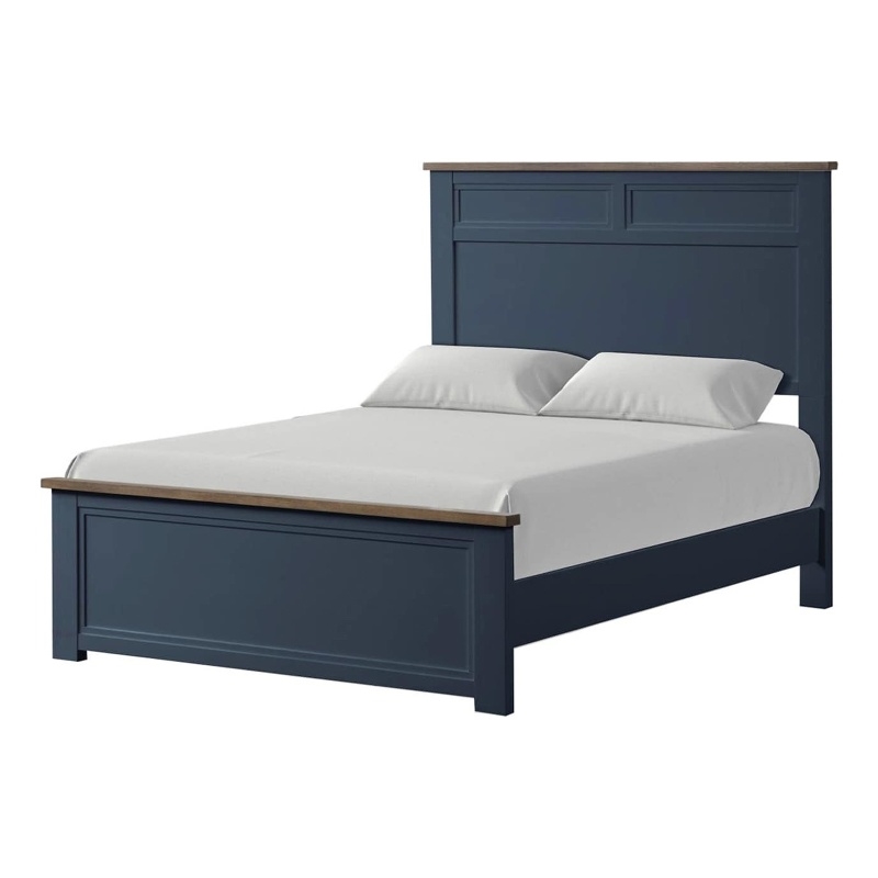 Tela Twin Size Bed w Recessed Panel Headboard-Dark Brown Trim-Blue