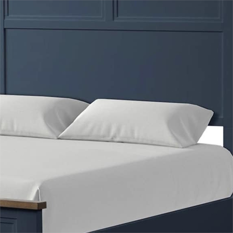 Tela Twin Size Bed w Recessed Panel Headboard-Dark Brown Trim-Blue