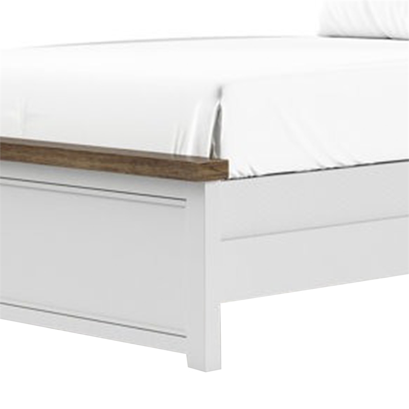 Tela Full Size Bed w Recessed Panel Headboard-Dark Brown Trim-White