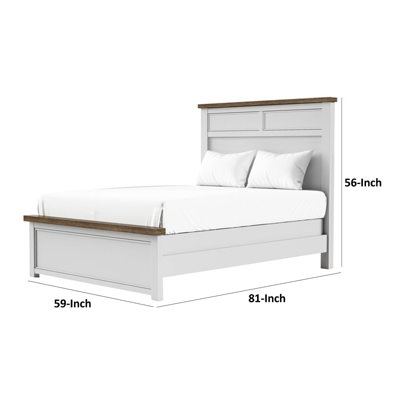 Tela Full Size Bed w Recessed Panel Headboard-Dark Brown Trim-White
