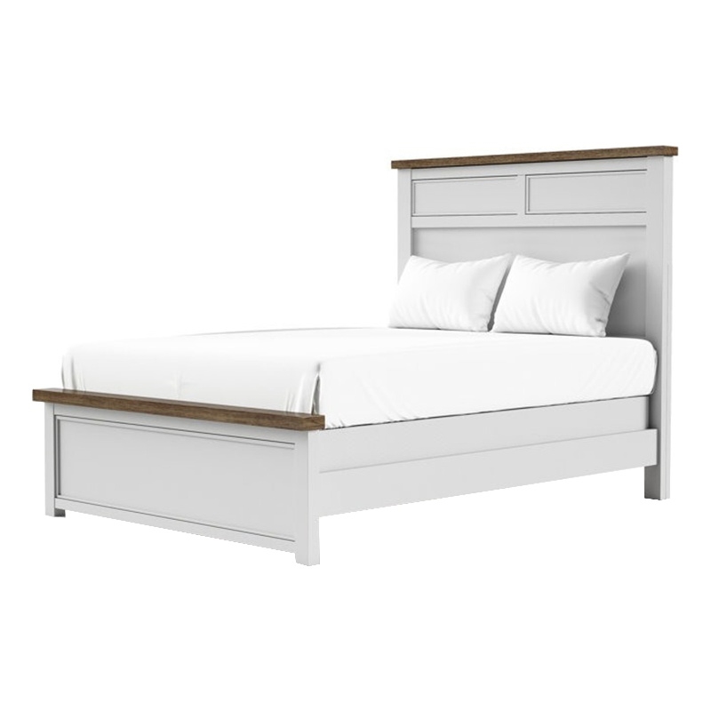 Tela Full Size Bed w Recessed Panel Headboard-Dark Brown Trim-White