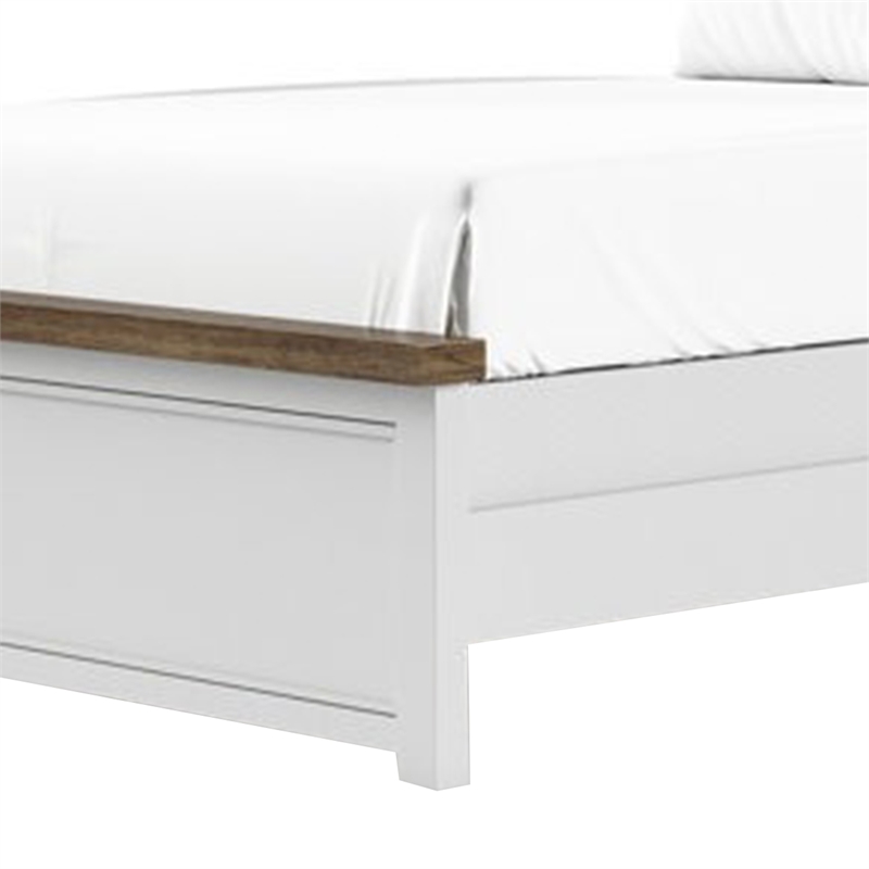 Tela Twin Size Bed w Recessed Panel Headboard-Dark Brown Trim-White