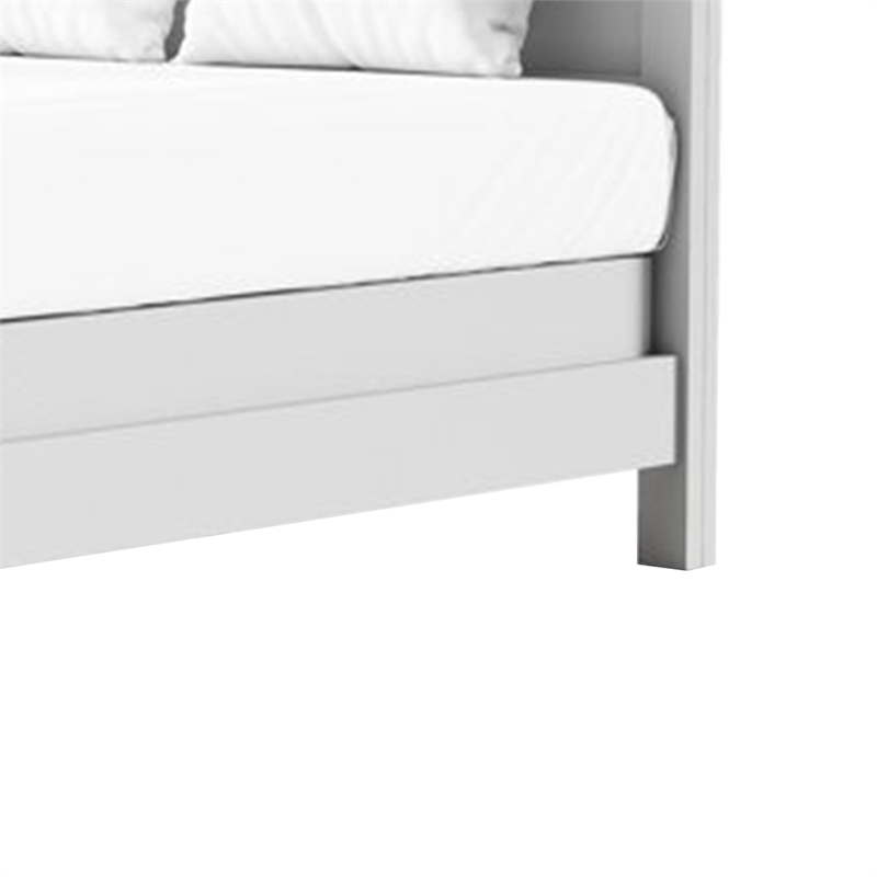Tela Twin Size Bed w Recessed Panel Headboard-Dark Brown Trim-White