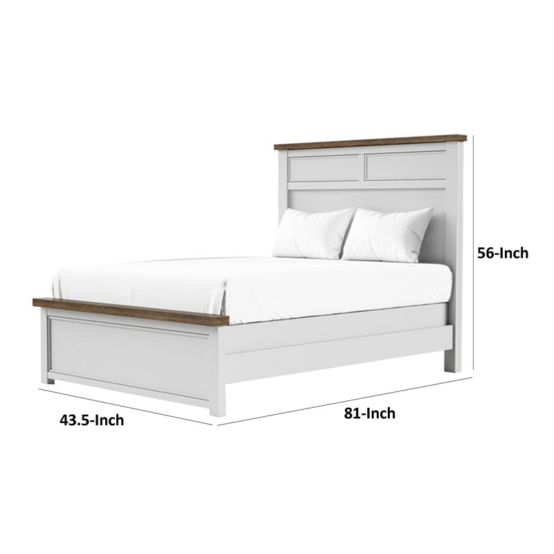 Tela Twin Size Bed w Recessed Panel Headboard-Dark Brown Trim-White