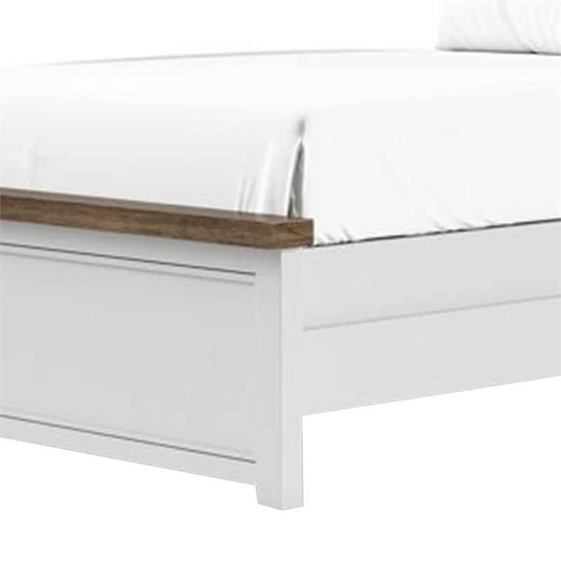 Tela Twin Size Bed w Recessed Panel Headboard-Dark Brown Trim-White