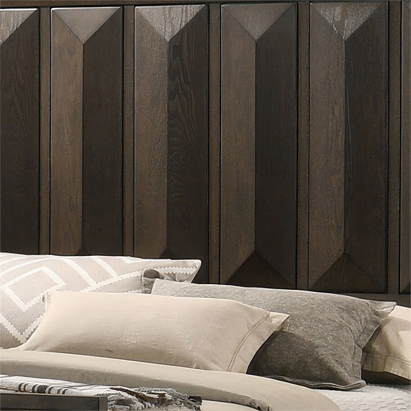 Fema Queen Bed-Vertical Facet Headboard and Footboard-Espresso Brown