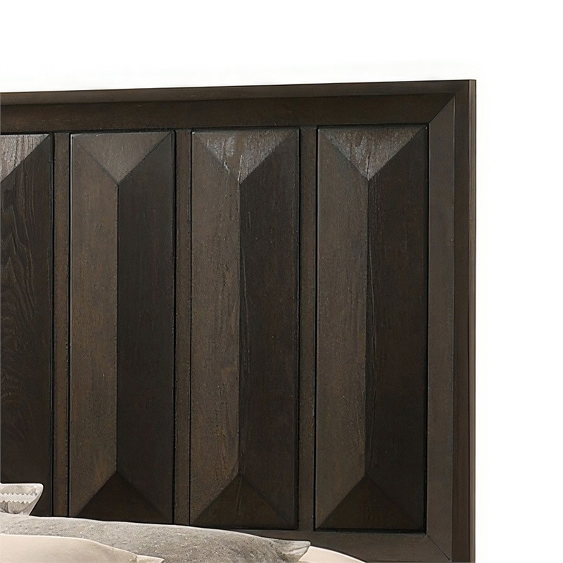 Fema Queen Bed-Vertical Facet Headboard and Footboard-Espresso Brown