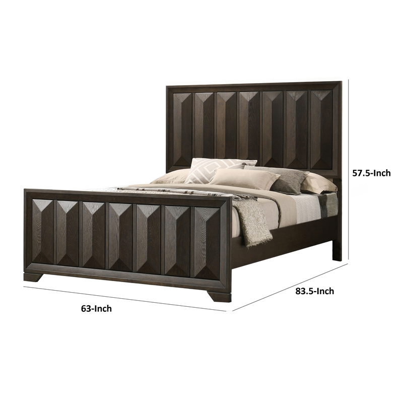 Fema Queen Bed-Vertical Facet Headboard and Footboard-Espresso Brown