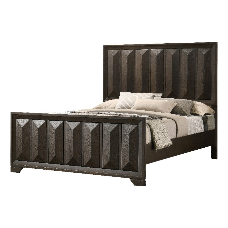 Fema Queen Bed-Vertical Facet Headboard and Footboard-Espresso Brown