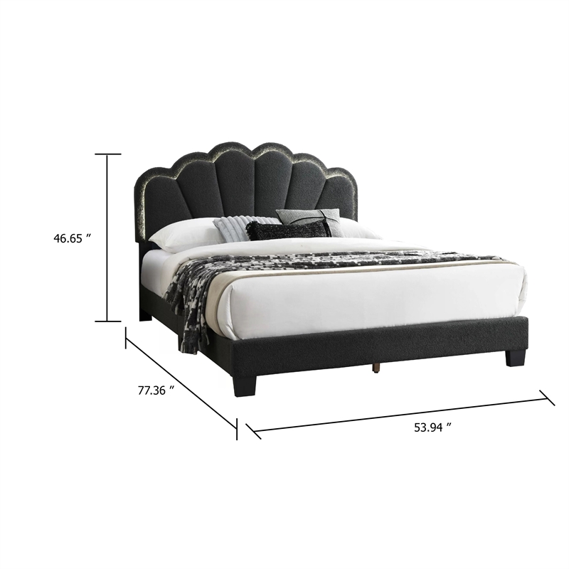 Madsy Full Bed-Gray Upholstered Fan-Shaped Headboard-Metallic Accents