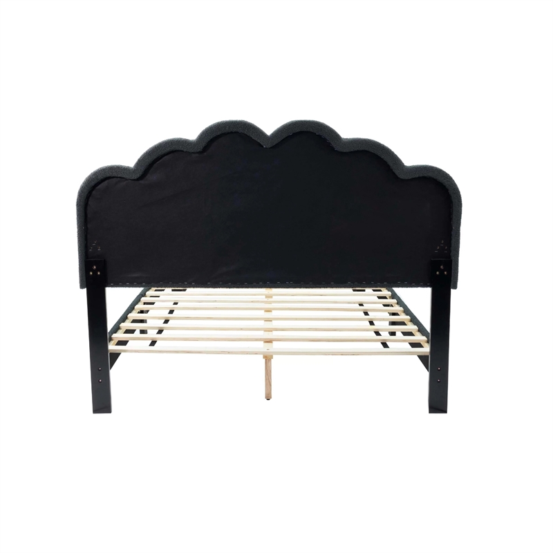 Madsy Full Bed-Gray Upholstered Fan-Shaped Headboard-Metallic Accents