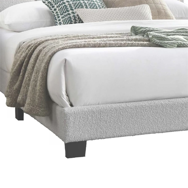 Madsy Full Bed-White Upholstered Fan-Shaped Headboard-Metallic Accents