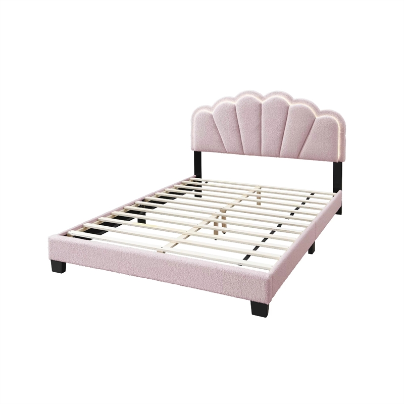 Madsy Full Bed-Pink Upholstered Fan-Shaped Headboard-Metallic Accents