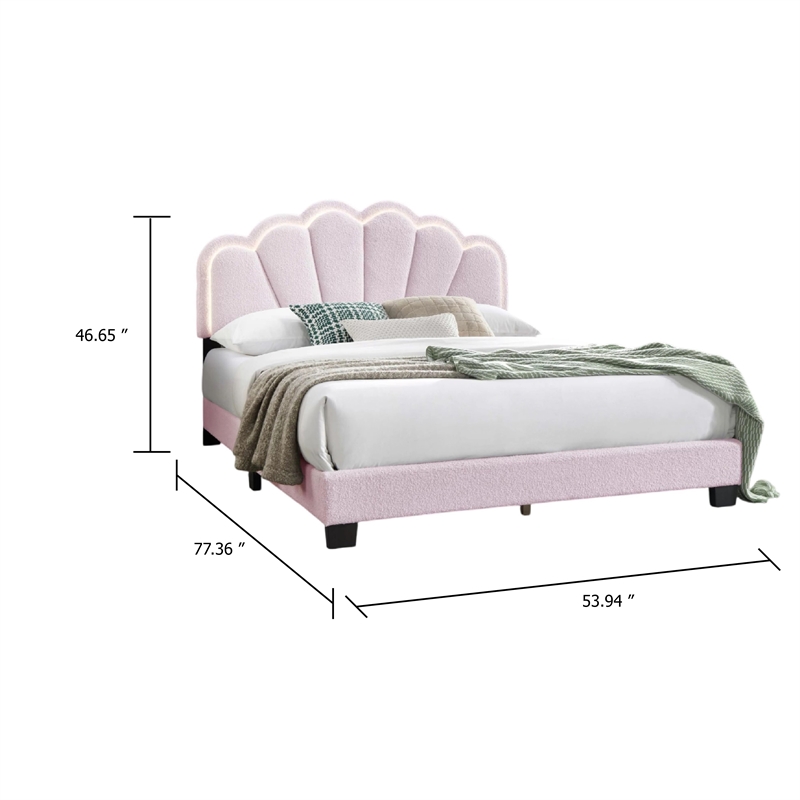 Madsy Full Bed-Pink Upholstered Fan-Shaped Headboard-Metallic Accents