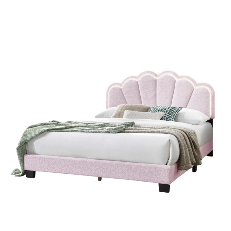 Madsy Full Bed-Pink Upholstered Fan-Shaped Headboard-Metallic Accents