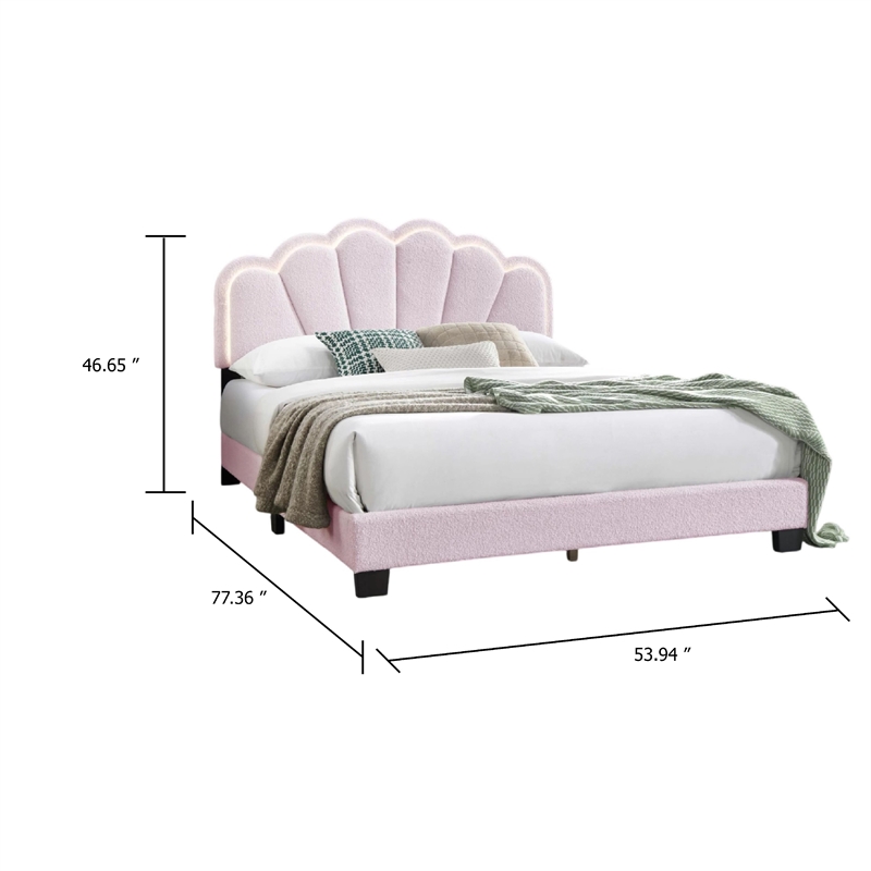 Madsy Full Bed-Pink Upholstered Fan-Shaped Headboard-Metallic Accents