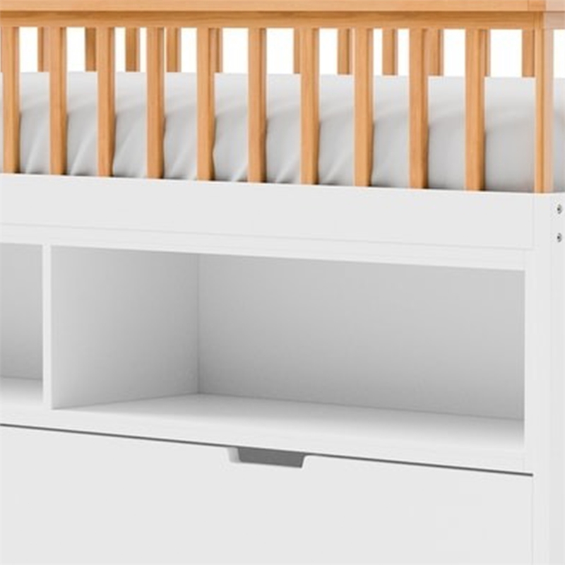Lexo Twin Bookcase Bunk Bed w Trundle and Ladder-White & Natural Oak