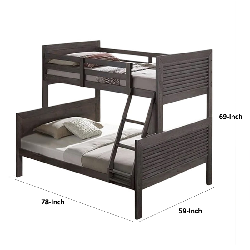 Wexo Twin over Full Bunk Bed-Charcoal Brown Slat Design and Ladder