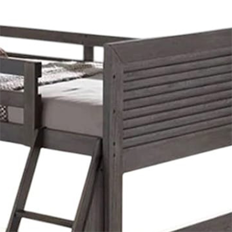 Wexo Twin over Full Bunk Bed-Charcoal Brown Slat Design and Ladder