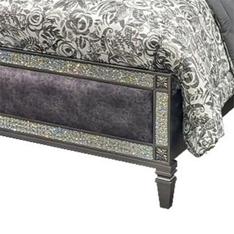 Laine Full Bed-Glam Crystal Acrylic Trim-Gray Fabric Upholstered