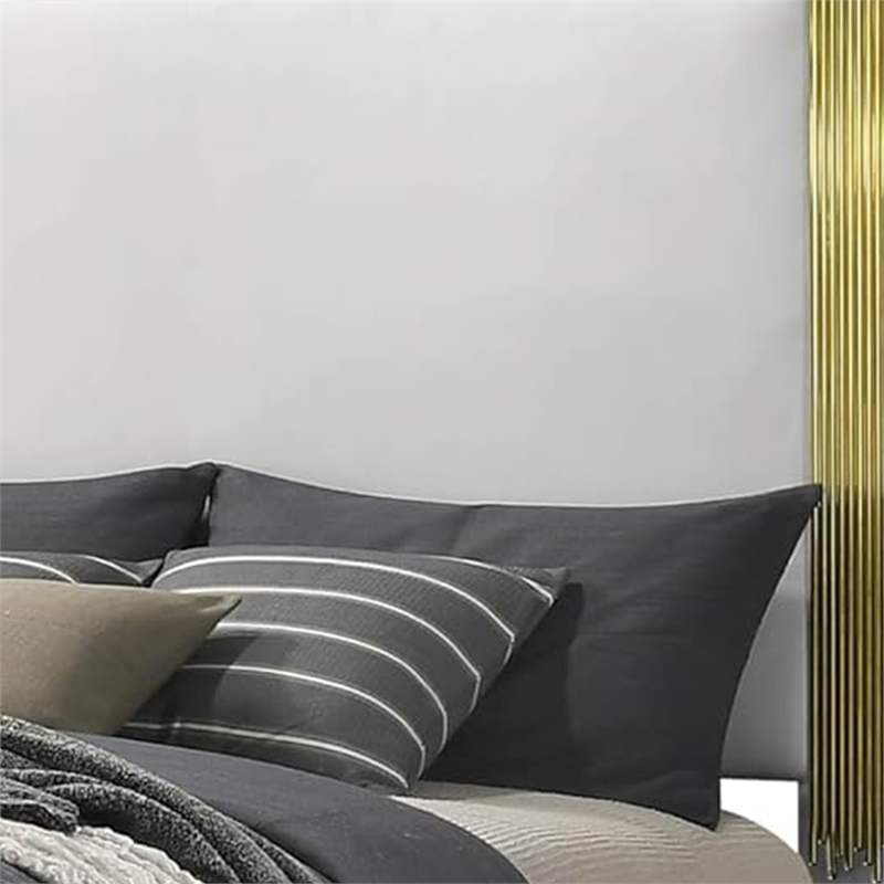 Dyl Queen Bed-Soft Foam Upholstered-White Fabric-Gold Accent Posts