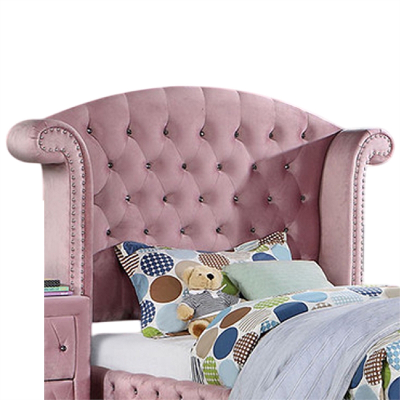 Zoha Twin Size Bed w Wingback Tufted Headboard-Cabriole Legs-Pink