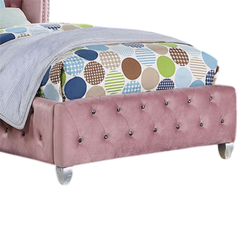 Zoha Twin Size Bed w Wingback Tufted Headboard-Cabriole Legs-Pink