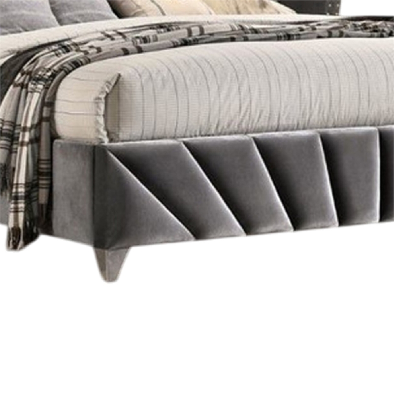 Ino Queen Size Bed w Wingback Headboard-Gray Fabric Upholstery