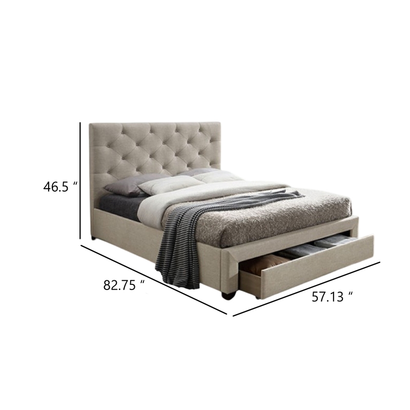 Sya Full Size Bed w Button Tufted Upholstery-Underbed Storage-Beige