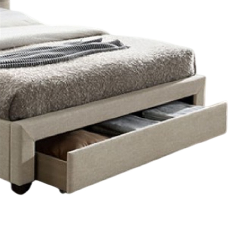 Sya Full Size Bed w Button Tufted Upholstery-Underbed Storage-Beige