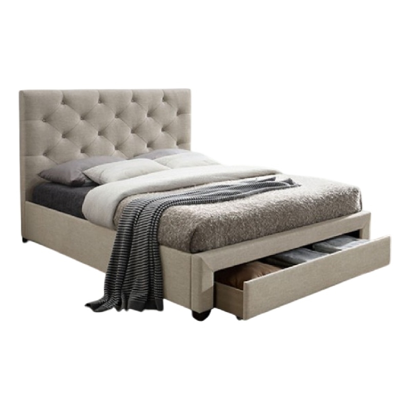 Sya Full Size Bed w Button Tufted Upholstery-Underbed Storage-Beige
