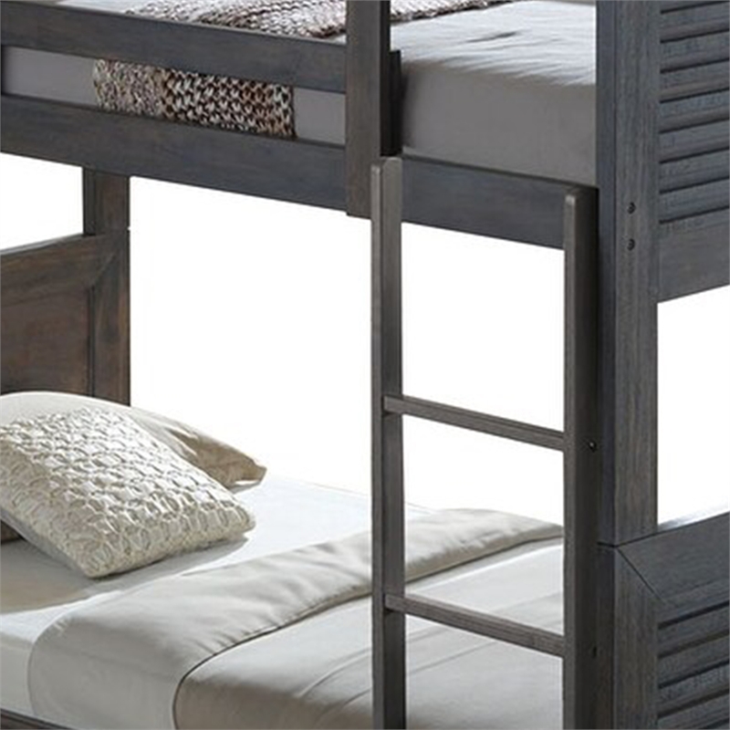 Wexo Twin over Twin Bunk Bed-Charcoal Brown Slat Design and Ladder