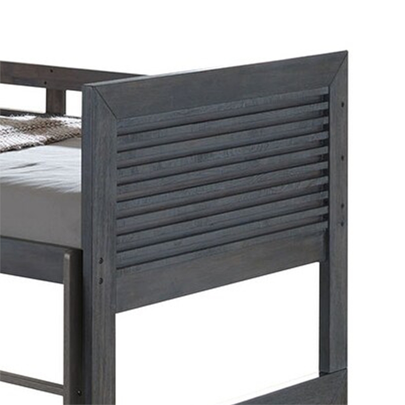 Wexo Twin over Twin Bunk Bed-Charcoal Brown Slat Design and Ladder