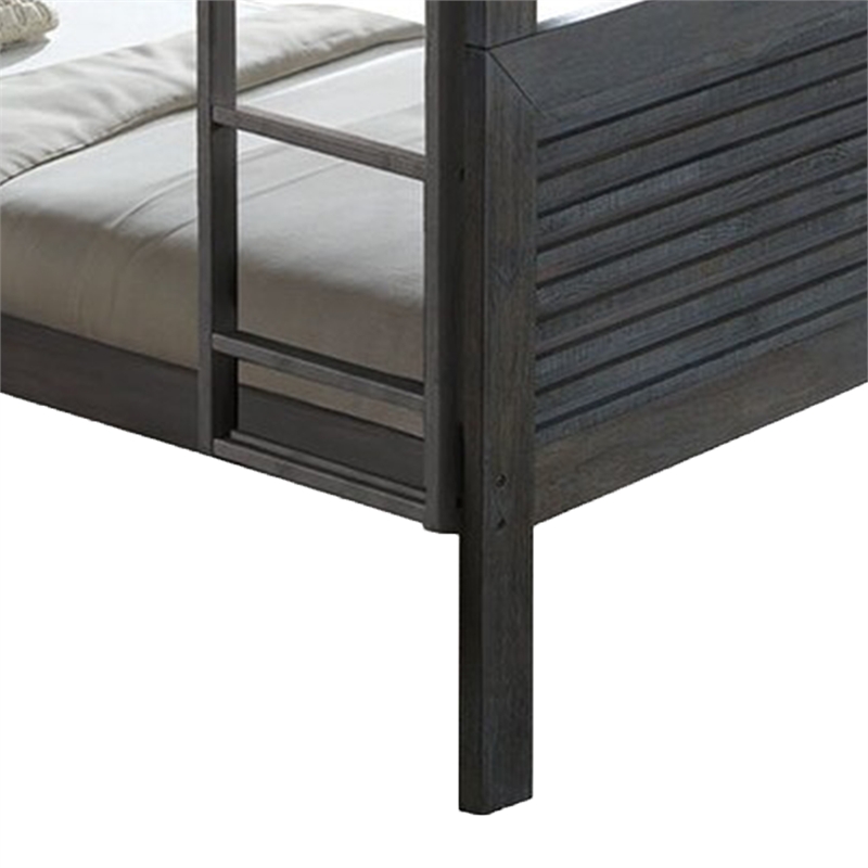 Wexo Twin over Twin Bunk Bed-Charcoal Brown Slat Design and Ladder