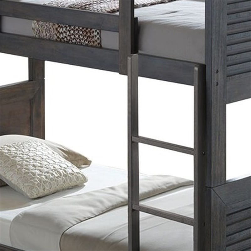 Wexo Twin over Twin Bunk Bed-Charcoal Brown Slat Design and Ladder