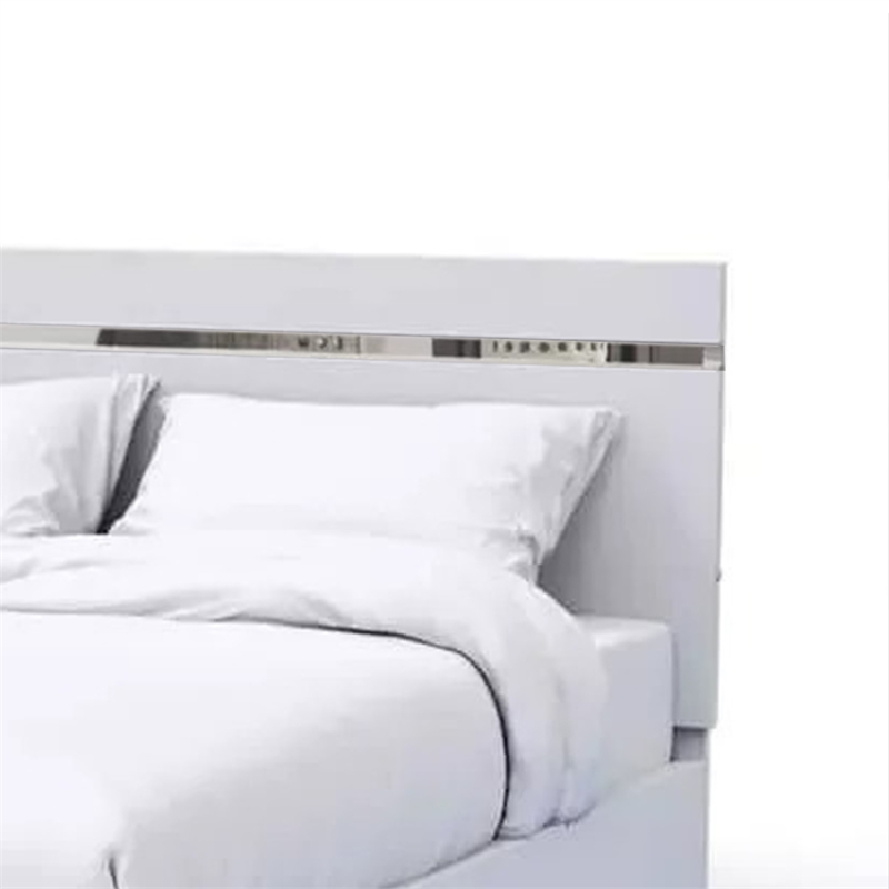 Pero Queen Size Bed-Chrome Accent Headboard-White LED Footboard