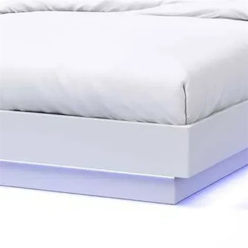 Pero Queen Size Bed-Chrome Accent Headboard-White LED Footboard