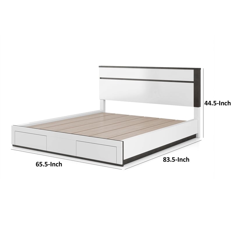 Kena King Size Bed-White Gray Panel Headboard-Footboard Storage Drawers