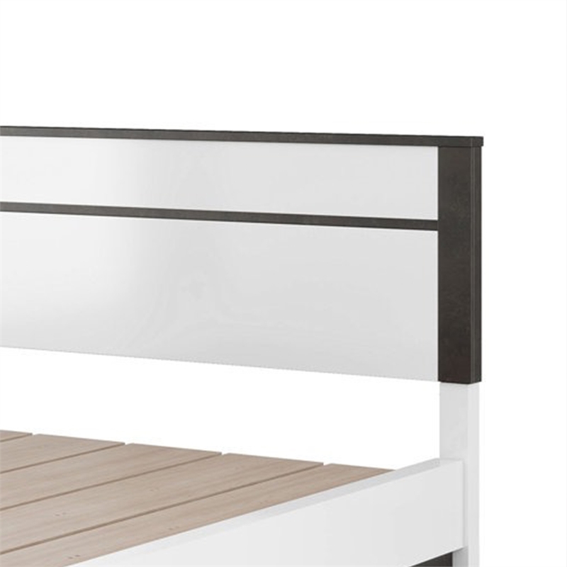 Kena Queen Size Bed-White Gray Panel Headboard-Footboard Storage Drawers