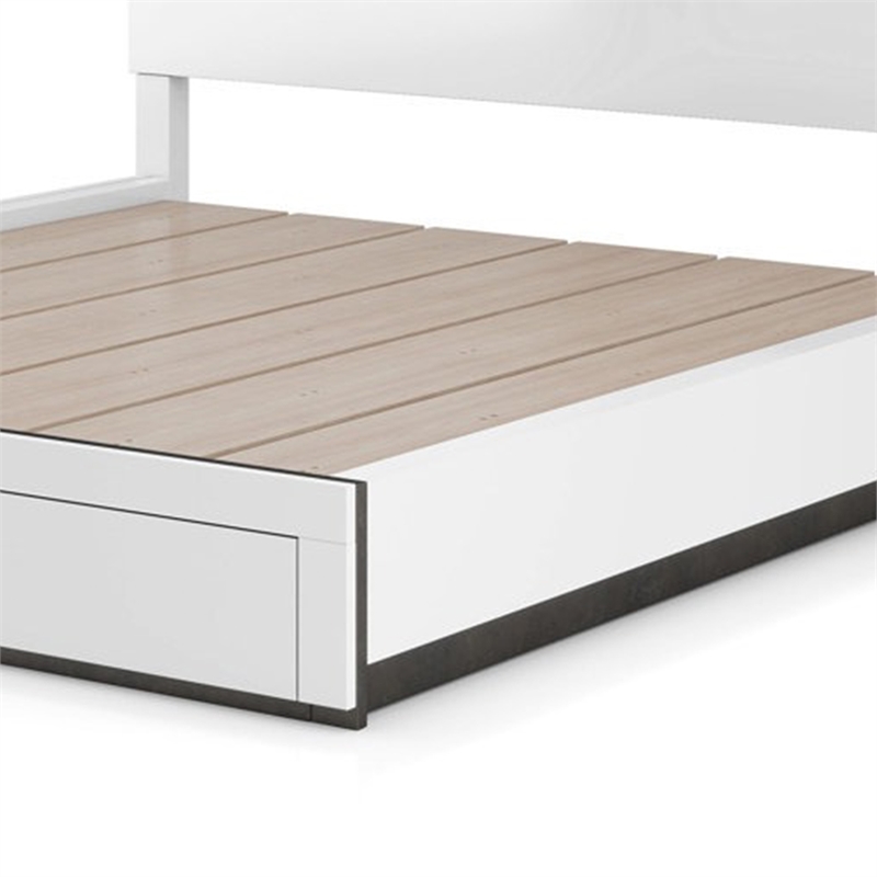 Kena Queen Size Bed-White Gray Panel Headboard-Footboard Storage Drawers